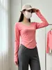 Camiseta Feminina Manga Longa Slim Fit Decote V Estilo Puro Desejo, Top com Barra em U Sexy Chique para Outono e Inverno, Camiseta Básica Camada Interna