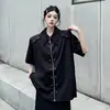 Camisa de Manga Corta para Mujer Estilo Funcional Desaliñado Fresco Tendencia de Verano Marca Diseño de Logo Metálico High Street Camisa con Cremallera Tendencia