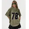 2024 Estilo Americano Retro Cuello en V Bordado Camiseta de Manga Corta para Hombre y Mujer Holgada Estilo Callejero Combinable Casual Top Tendencia