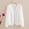 Cardigan de Renda Flor de Pavão Fu Diyi 19304 Jaqueta Fashion de Sete Mangas