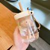 Copo com Canudo para Chá Estilo Novo Urso Fofo de Cabeça para Baixo Armazém de Chá Copo de Vidro Verão Escritório Portátil Estudante Copo de Alto Valor