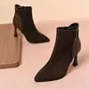 Botines de Tacón Aguja Punta Fina con Cremallera Lateral para Mujer 2026 Primavera Otoño Invierno Nuevos Cómodos Patchwork para Viajar Adelgazantes Botas para Mujer