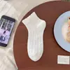 Meias de Primavera e Verão para Mulheres, Meias Curtas Finas com Laço de Seda Vazado, Meias Brancas Respiráveis Estilo Japonês, Meias de Estudante