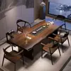 Mesa de té y sillas de madera maciza estilo Dinastía Song, adecuadas para uso doméstico en la sala de estar o la oficina, una mesa y cinco sillas, mesa de té grande con bandeja de té integrada