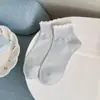 Calcetines Cortos Lisos de Algodón Peinado Azul Claro con Dibujos Animados para Mujer, Calcetines de Algodón Versátiles Estilo Academia Sin Costuras