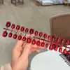 Pontas de Unha Vermelho Brilhante Estilo Cat-Eye, Arte de Unha Cor Sólida Vinho, Peças de Unha Prontas para Noivas, Adesivos de Unha de Ano Novo