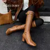 Versión de piel de vaca~Piel genuina hebilla de metal suela gruesa botas largas hasta la rodilla botas largas de tacón grueso botas de tubo alto para mujer botas de jinete
