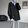 Sudadera de retazos a rayas con cuello camisero para hombre, sin capucha, estilo coreano, de alta gama, para otoño-invierno, hombro normal, manga larga