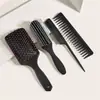 Set de Peine de Fibra de Carbono Negra Wanmei Spot de Cuatro Piezas Peinado del Cabello Cabello Rizado Masajeador Set Alisador del Cabello Herramientas para el Cabello