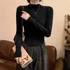 2026 Nueva Camisa Base de Otoño-Invierno para Mujer con un Toque de Lujo, Tejido Suave De Rong, Mangas Largas, Diseño de Empalme, Cuello Semi Alto, Capa Interior de Moda