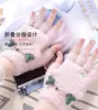 Guantes de Invierno para Mujer Estilo Coreano Estudiante Versátiles Lindos Dibujos Animados de Tela de Terciopelo de Medio Dedo para Escribir Cálidos de Felpa Engrosados