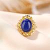 Um Veado Prata S925 Prata Esterlina Banhado a Ouro Lápis-Lazúli Oco Ruyi Anel de Rosto de Ovo Retro Elegante Moda Anel Personalizado