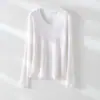 2026 Nuevos Tops para Mujer Tejido de Lana Tencel Cuello en V Suave Manga Larga Antibacteriano Relajado Camiseta de Manga Larga