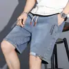 Shorts jeans masculinos estilo Hong Kong marca da moda soltos retrô versáteis calças de perna reta calças de sete pontos da moda bonitas verão finos