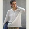 Venta de Liquidación Suéter de Punto Jacquard de Lana Pura de Manga Larga para Mujer, Jersey de Cuello Semiabierto, Top Fino de Bloques de Color para Capa Base