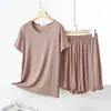 Pijama de Modal para Mujer de Verano, Manga Corta y Shorts, Delgado, Casual, Color Sólido, Adecuado para Salir, Conjunto Fresco y Cómodo para Estar en Casa