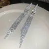 Pendientes de Borla Trapezoidales con Diamantes y Aguja de Plata Diseño Único de Nicho Pendientes de Lujo Accesible Pendientes Elegantes de Gama Alta