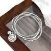 Pulsera de Bolas de Tubo Curvo Redondo de Plata de Tres Capas Estilo Coreano para Mujer, Múltiples Círculos, Diseño de Letras en Inglés, Hecha a Mano, Pulsera de Bolas Simple y Versátil