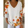 Estación Independiente Transfronteriza Europea y Americana Nueva Camiseta de Moda para Mujer Estampado 3D Color Degradado Cuello en V Manga Larga Top Verano Europeo y Americano