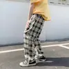 Pantalones de cuadros holgados estilo coreano para hombre, marca juvenil trendy americana, corte holgado, finos, de pierna recta, pierna ancha, pantalones casuales para primavera y otoño