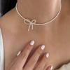 Gargantilla con lazo de plata importada, perla Shijia, dulce hada súper elegante, collar de cadena de clavícula que combina con todo para mujer