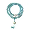 Pulsera de Sal Marina y Raíz Azul Bodhi con Doble Círculo y Cuentas de Ábaco, Rosario Budista de Mano Estilo Chino, Estilo Colgante de Loto
