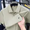 Camiseta de Manga Corta 100% Algodón Puro para Hombre, Top de Verano con Cuello, Bordado de Color Sólido, Camisa Polo de Verano para Negocios, Estilo Moderno de Media Manga