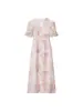 Comércio Exterior Amazon Transfronteiriço Mais Vendido Roupas Femininas Outono 2026 Vestido Longo Rosa Suave Estampa de Peônia Decote V Cintura Marcada