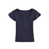 Atacado de Roupas Femininas Transfronteiriças Verão Novo Slim Fit Gola U Grande Manga Flare Bainha Abertura Frontal Manga Curta Pulôver Camiseta
