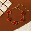 Pulseira de Trevo de Cinco Folhas Dopamina Dupla Face Versão Alta Transfronteiriça Luxo Leve Simples Senso Avançado 18k Não Desbota Cor Joga