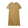 2026Treze CoresAlgodão Puro Cor Sólida Vestido de Verão com Fenda, Moda Solta Vestido Longo, Vestido Camiseta de Manga Curta