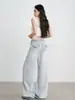 Jeans Versátil Azul Claro de Perna Larga para Mulheres, Novo Estilo Outono/Inverno, Solto e Emagrecedor, Design de Fivela Paris, Calça Reta Comprida