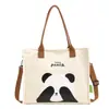 Bolsa Tote de Lona de Grande Capacidade Bolsa de Mão para Estudante Bolsa de Ombro com Estampa de Panda Fofo Bolsa Casual Feminina