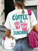 Talla europea transfronteriza Camiseta de algodón de manga corta con estampado de café helado y sol, ropa casual, nueva de verano