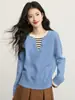 Suéter Pulóver de Punto Casual y Relajado Otoño/Invierno 2026 con Falso Dos Piezas de Retazos Rayados Gris para Mujer Tendencia