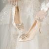 Zapatos de Boda de Punta Zapatos de Mujer 2025 Nuevo Vestido de Novia Principal Tacones Altos Zapatos de Novia Zapatos de Dama de Honor Zapatos de Compromiso de Cristal Francés