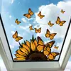 ZN3376C Calcomanía de Ventana Autoadhesiva Colorida Vintage de Girasol y Mariposa para Habitación de Niños Dormitorio Calcomanía Decorativa Visual de Doble Cara