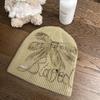 Gorro de Lã Tricô Fino Estilo Americano para Mulheres 2025 Novo Bordado de Letra Circunferência da Cabeça Grande Gorro Tendência
