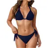 Transfronterizo 2026 Europeo y Americano Amazon Basic Bikini de Playa Sexy Color Sólido de Atar Traje de Baño para Mujer Bikini para Mujer