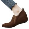 Sapatos Femininos 2026 Outono Novo Estilo Salto Anabela Bico Redondo Sapatilhas Confortáveis Camurça Elástico Cor Sólida Preto Sapatos Femininos