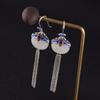 Pendientes con borlas de jade hetian y murciélago azul quemado estilo chino vintage de plata S925 de Golden Deer King para mujer