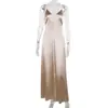 Xy24609 Vestido Largo Otoñal Transfronterizo Nuevo, Elegante y Sexy de Satén con Escote en V y Espalda Descubierta