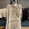 Suéter de Punto para Mujer 2026 de Cuello Alto Jacquard Acanalado Color Sólido Lana Pura Holgado Adelgazante Elegante para el Trabajo Otoño Invierno Nuevo