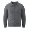 Cardigan de Tricô Masculino com Gola Lapela para Primavera e Outono Simples Cor Sólida de Botão Único Manga Longa Casaco de Tricô Casual Versátil