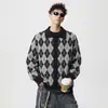 Cárdigan Fair Isle de Alta Gama Americano Otoño Tejido Holgado Estilo Ins Versátil Perezoso Ropa de Abrigo para Hombre.