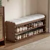 Banqueta para cambiar zapatos para la entrada, uso doméstico, con un toque de lujo ligero, banco para zapatos para recibidor con almacenamiento, se puede usar para sentarse y almacenar, banco largo integrado