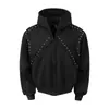 Chaqueta con capucha tachonada de diseño retro americano de nicho para hombre, sudadera cárdigan juvenil de patchwork deconstruido de marca de moda de otoño