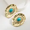 Brincos Heming Jewelry Estilo Barroco Vintage Transfronteiriço Forma Irregular Plissado Turquesa Argola de Prata S925