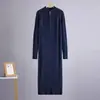Vestido de punto acanalado midi con cremallera a mitad de camino y cuello semi-alto de temperamento transfronterizo, ajuste ceñido, manga larga, para otoño e invierno, vestido suéter que abraza la cadera