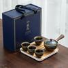 Hervidor de Té Perezoso de Cerámica Barro Negro Juego de Té Automático Tetera Portátil Pequeña para Viajes con Asa Lateral Bandeja de Té Té Kung Fu